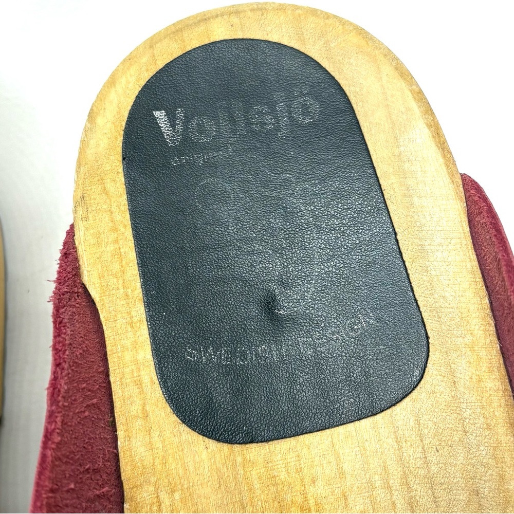 Women's Pink Suede Wooden Clog Mules - Picture 3 of 8
